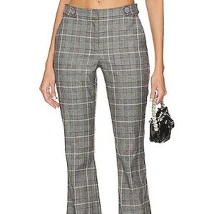 Revolve LoveShackFancy Costello plaid pants gray fog 14